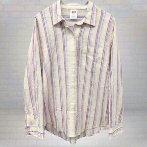 Retro GAP Linen Striped Shirt - Relaxed Button-Down Size Small